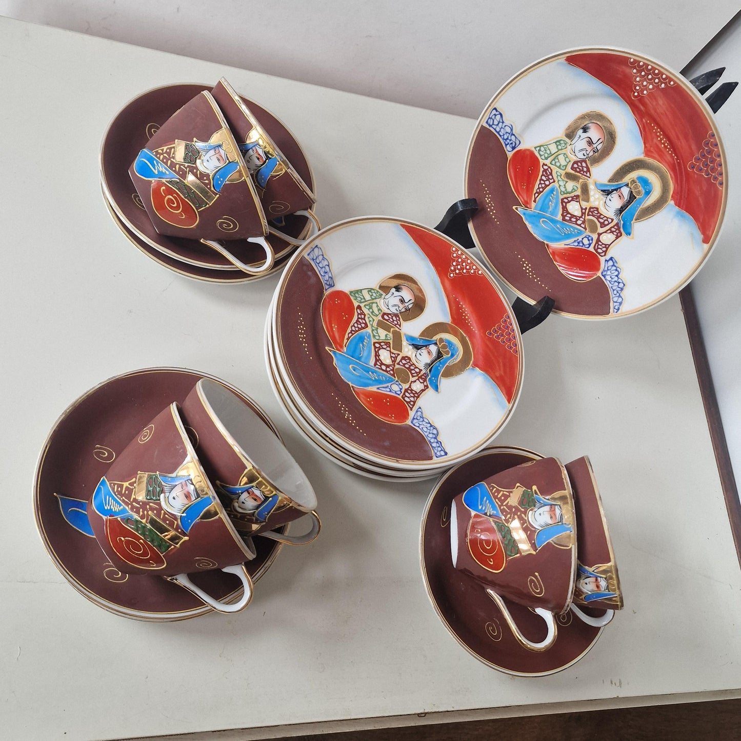 Hand-Painted Geisha Porcelain Tea Set, Vintage 6-Person Service