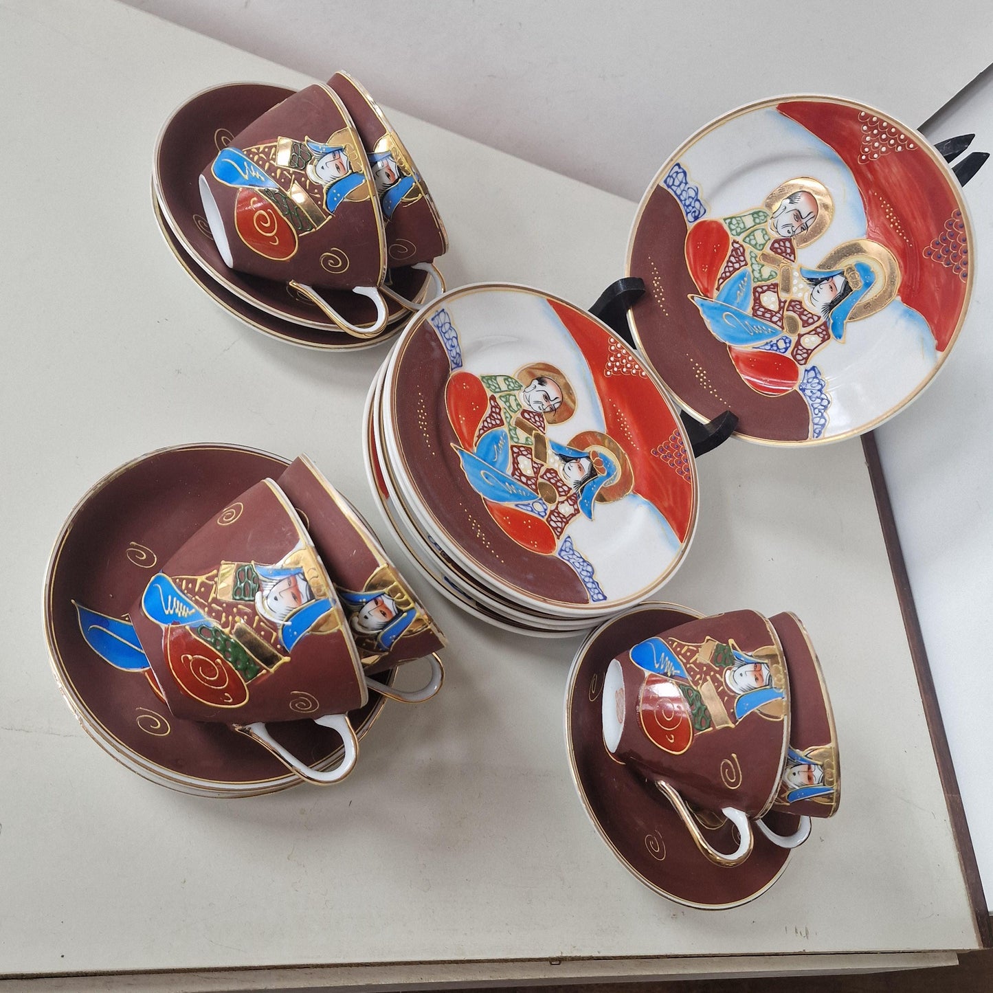 Hand-Painted Geisha Porcelain Tea Set, Vintage 6-Person Service