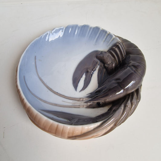 royal copenhagen danish high glossy bowl 3d relief lobster bowl, antique numbered signed
