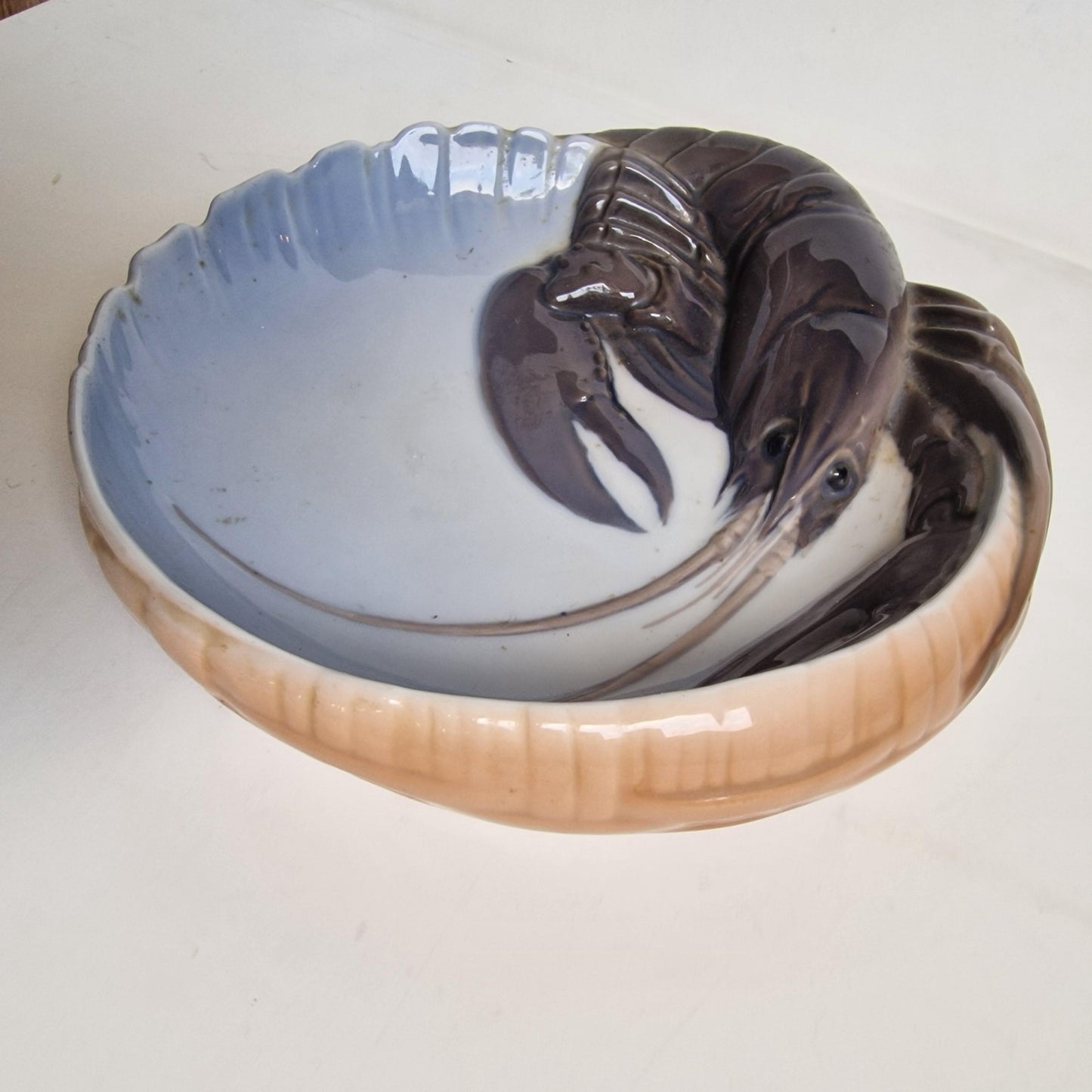 royal copenhagen danish high glossy bowl 3d relief lobster bowl, antique numbered signed