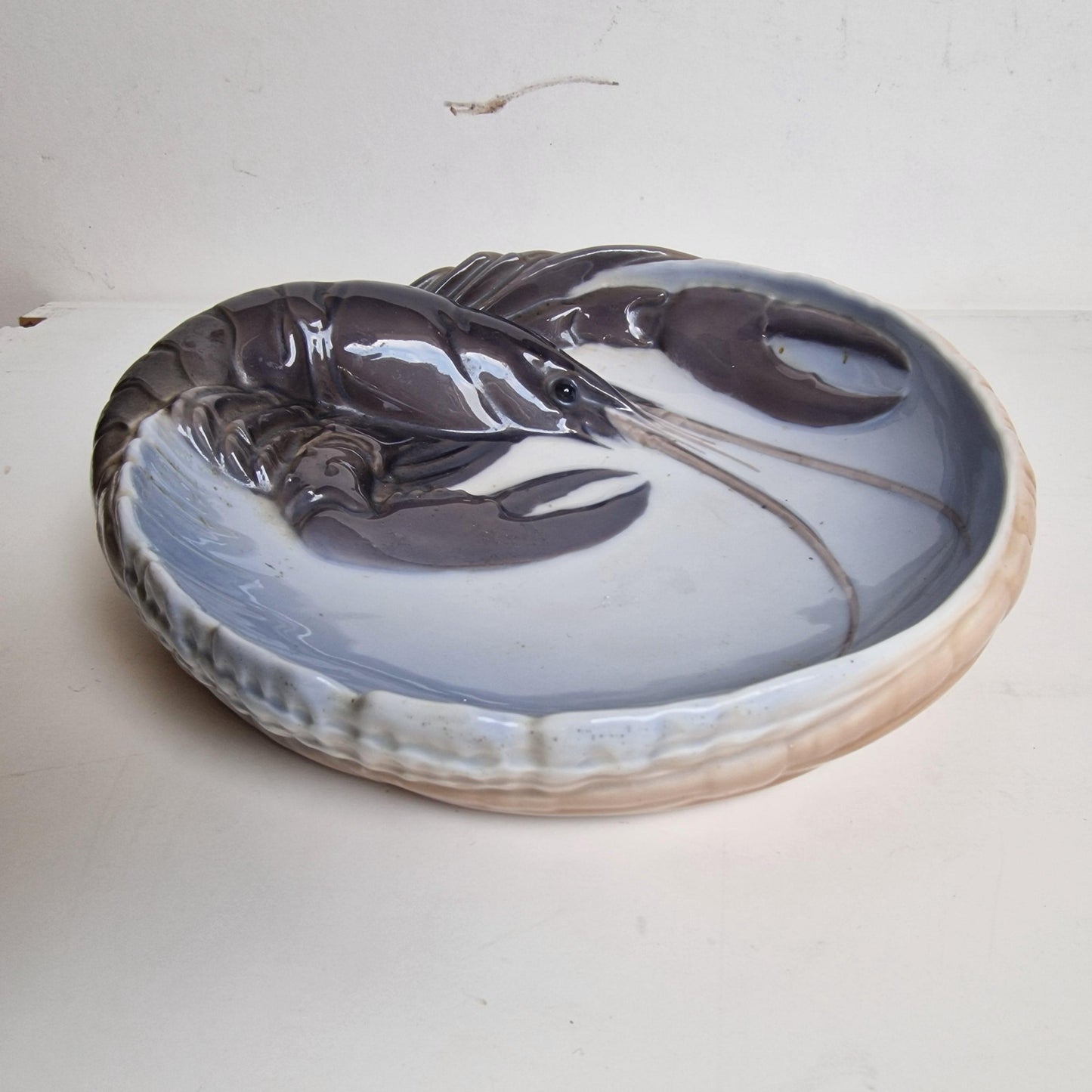 royal copenhagen danish high glossy bowl 3d relief lobster bowl, antique numbered signed