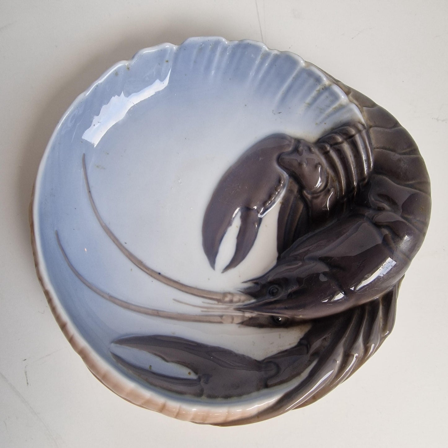 royal copenhagen danish high glossy bowl 3d relief lobster bowl, antique numbered signed