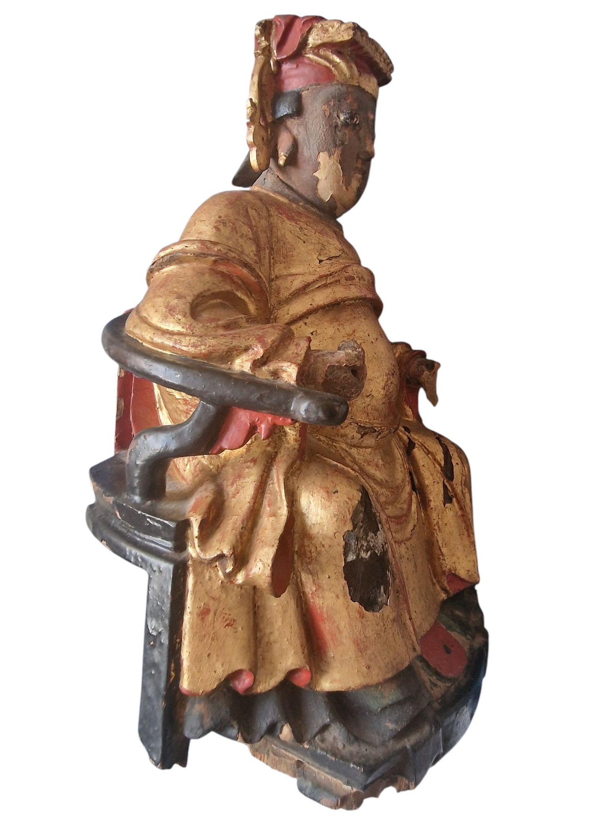 Rare 18th-Century Chinese Altar Statue of Caishen – Gilded & Polychrome Wood – Qing Dynasty, Quanzhou (Fujian)
