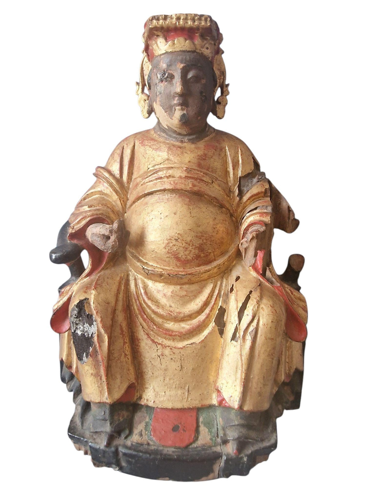 Rare 18th-Century Chinese Altar Statue of Caishen – Gilded & Polychrome Wood – Qing Dynasty, Quanzhou (Fujian)