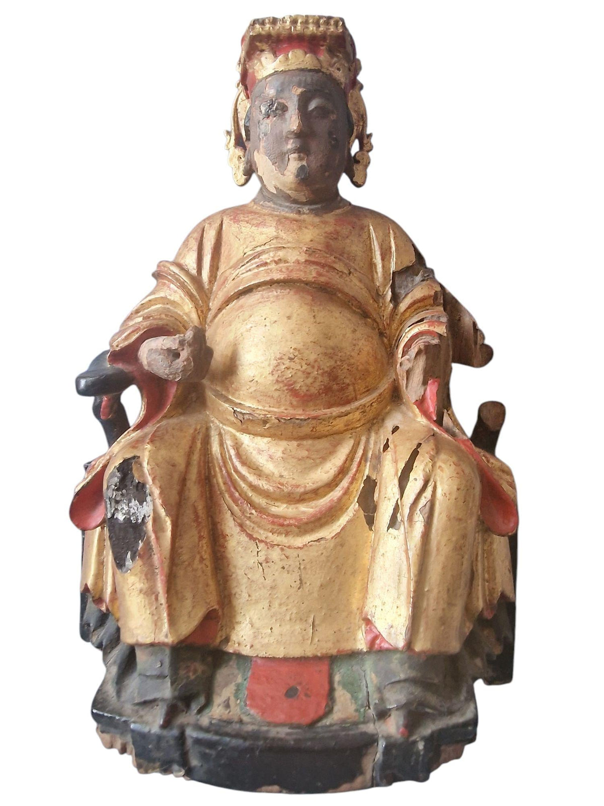 Rare 18th-Century Chinese Altar Statue of Caishen – Gilded & Polychrome Wood – Qing Dynasty, Quanzhou (Fujian)
