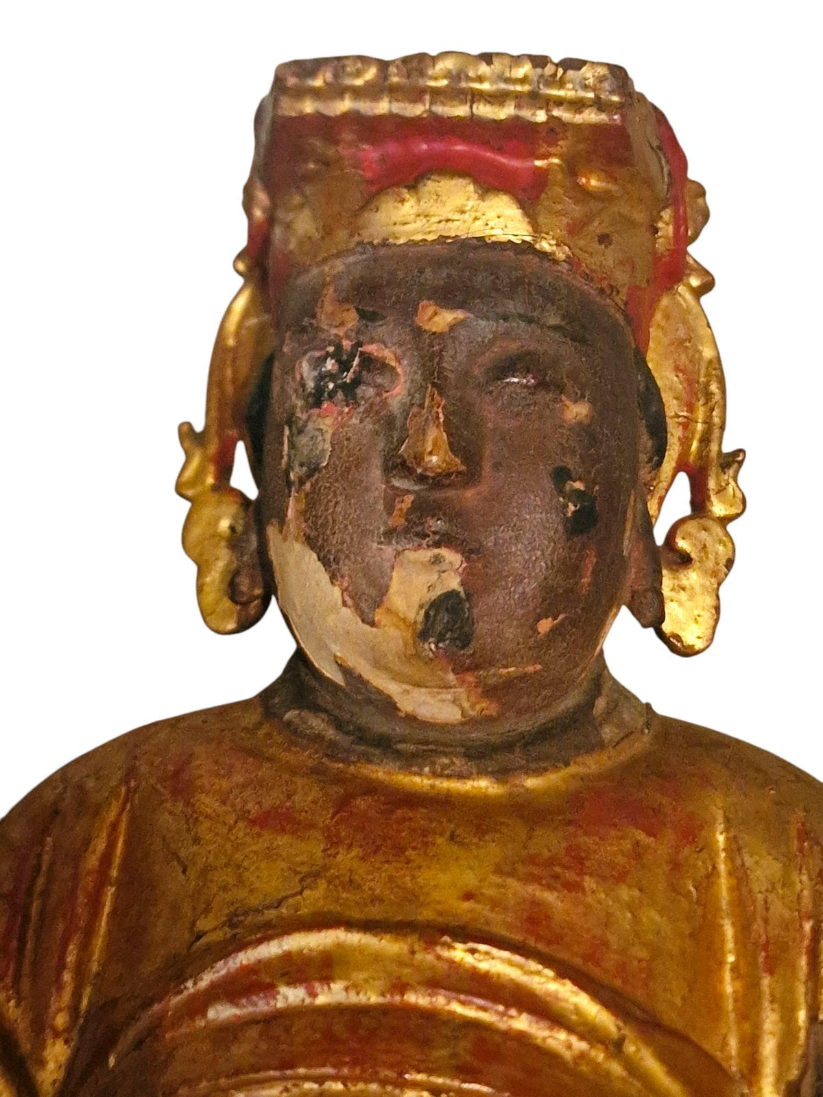 Rare 18th-Century Chinese Altar Statue of Caishen – Gilded & Polychrome Wood – Qing Dynasty, Quanzhou (Fujian)
