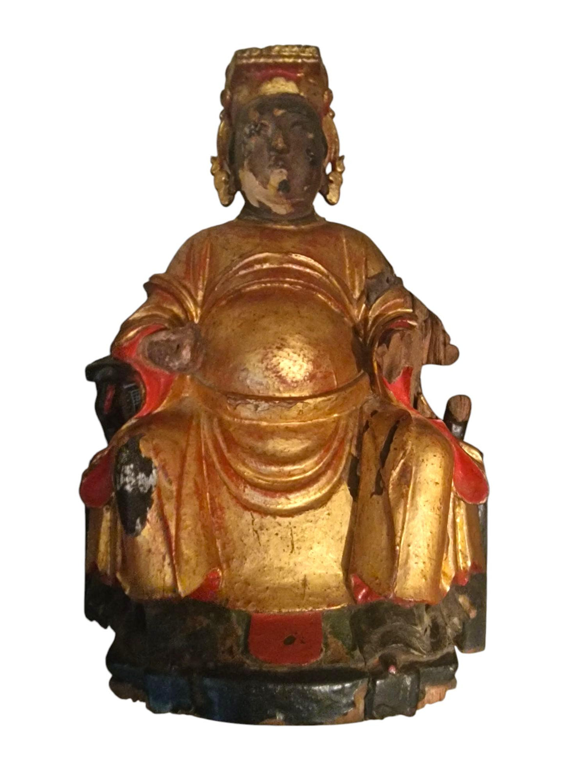 Rare 18th-Century Chinese Altar Statue of Caishen – Gilded & Polychrome Wood – Qing Dynasty, Quanzhou (Fujian)