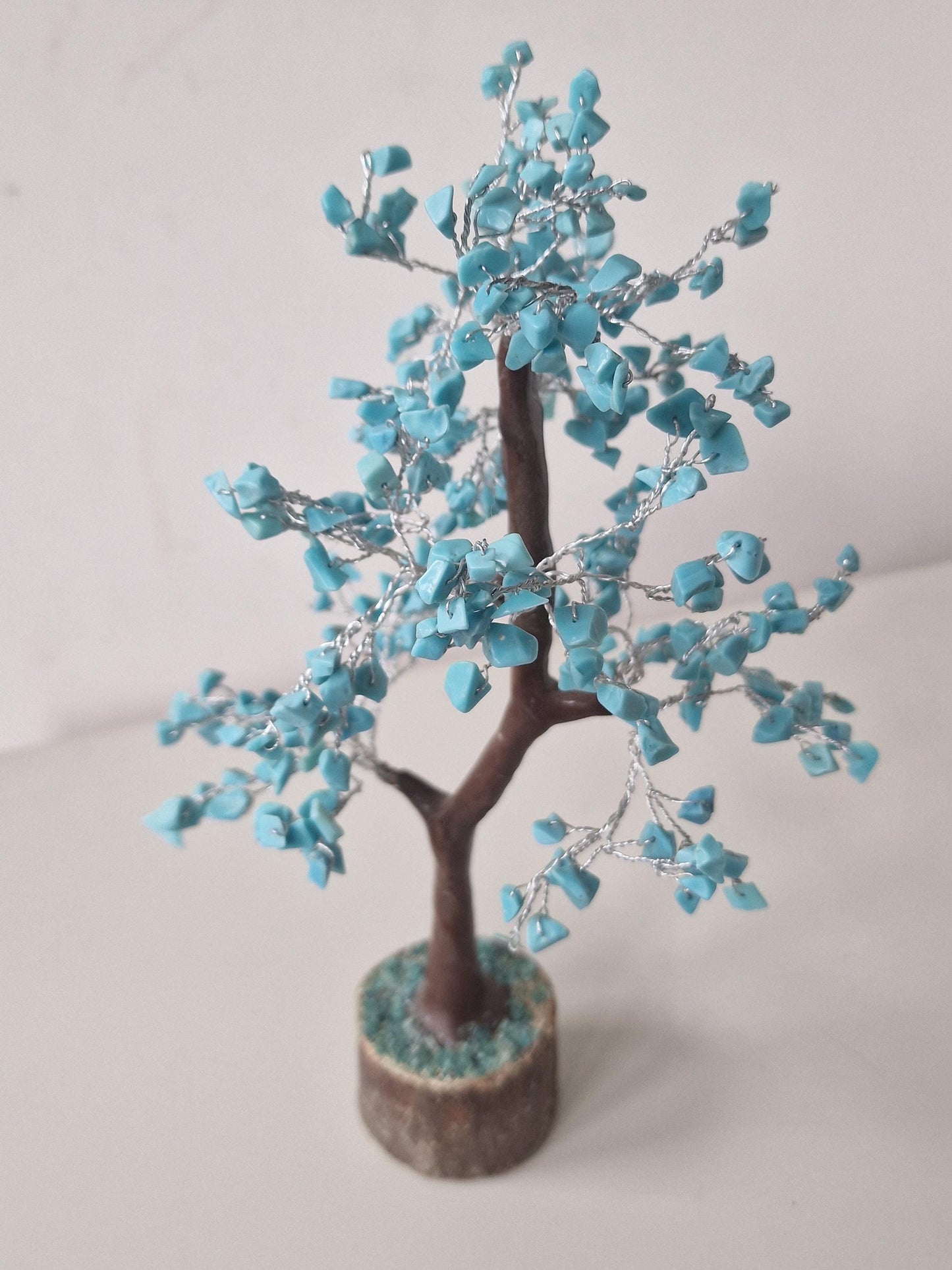 Turquoise Gemstone Bonsai Tree, Wire Sculpture, Chakra Healing