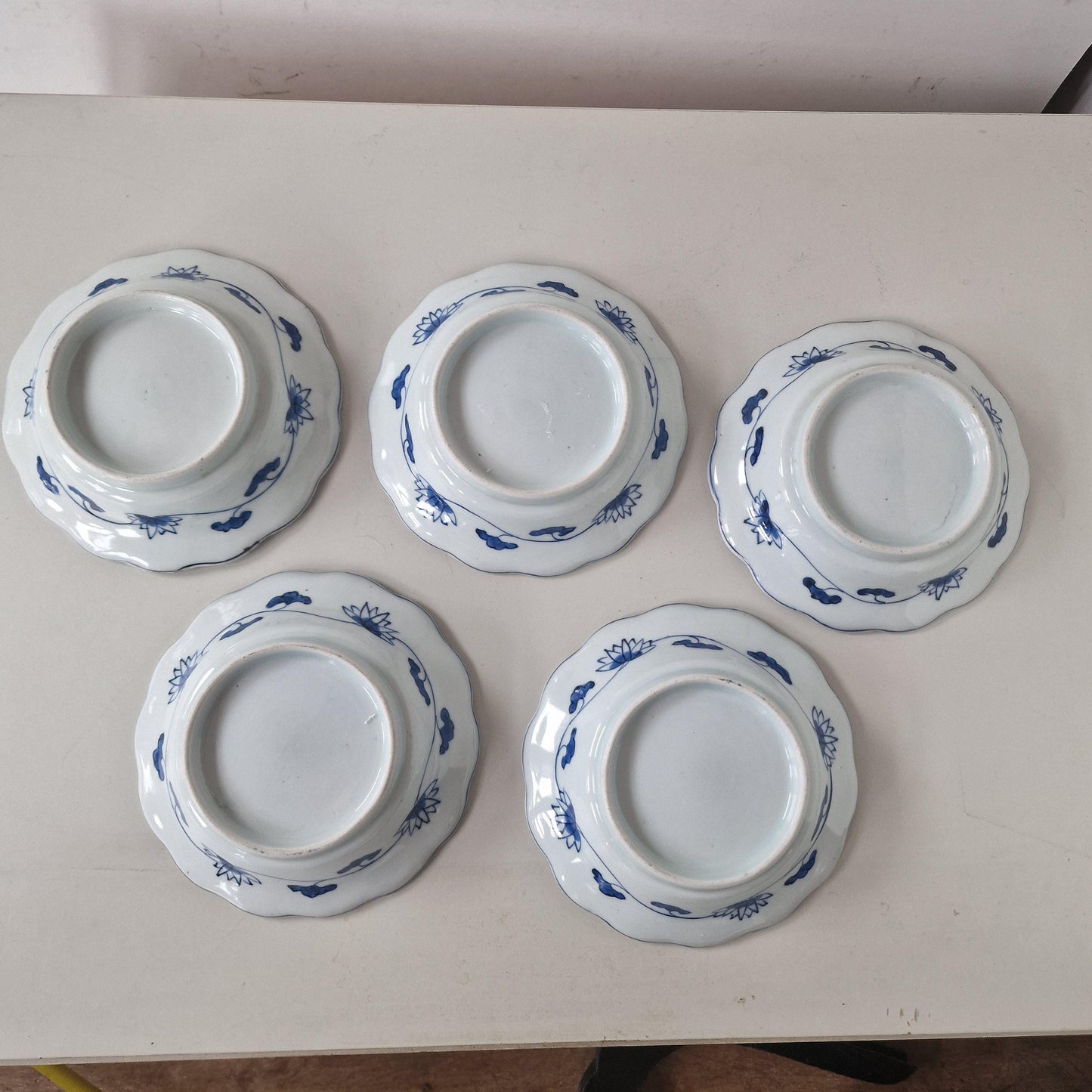 Antique Japanese Blue & White Bowls, River Landscape, Circa 1800 (Set of 5)