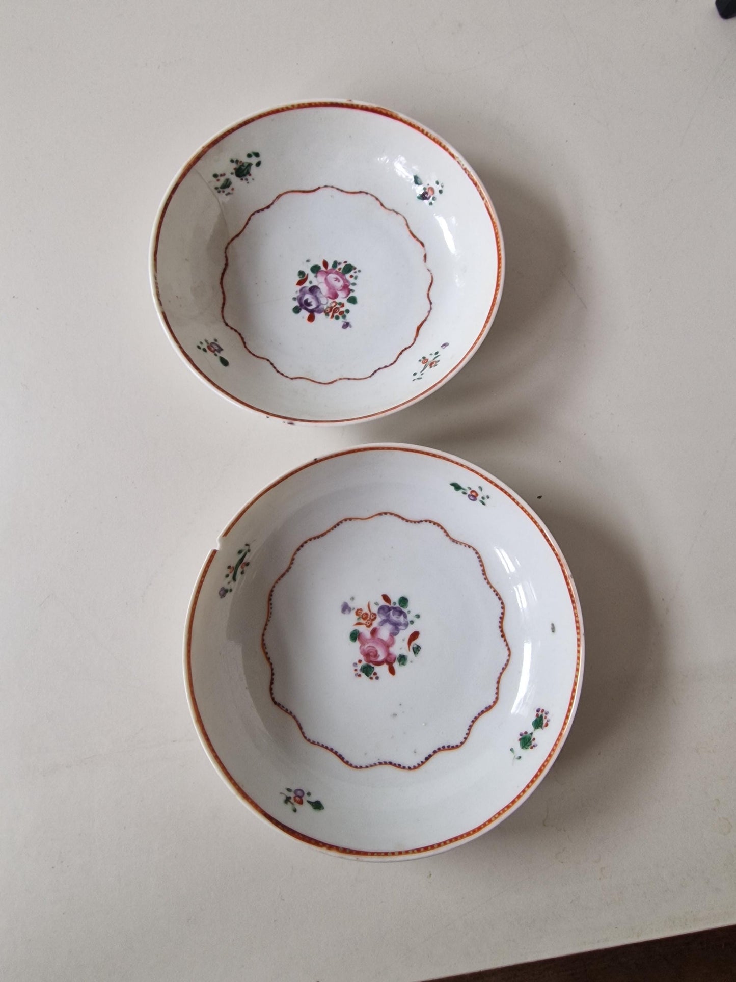 Antique Famille Rose Porcelain Bowl and Plate Set, 18th Century