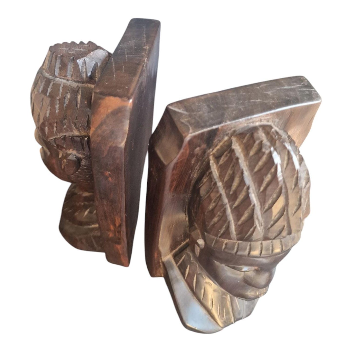 Hand Carved Ebony Wood Bookends, African Figural Sculpture