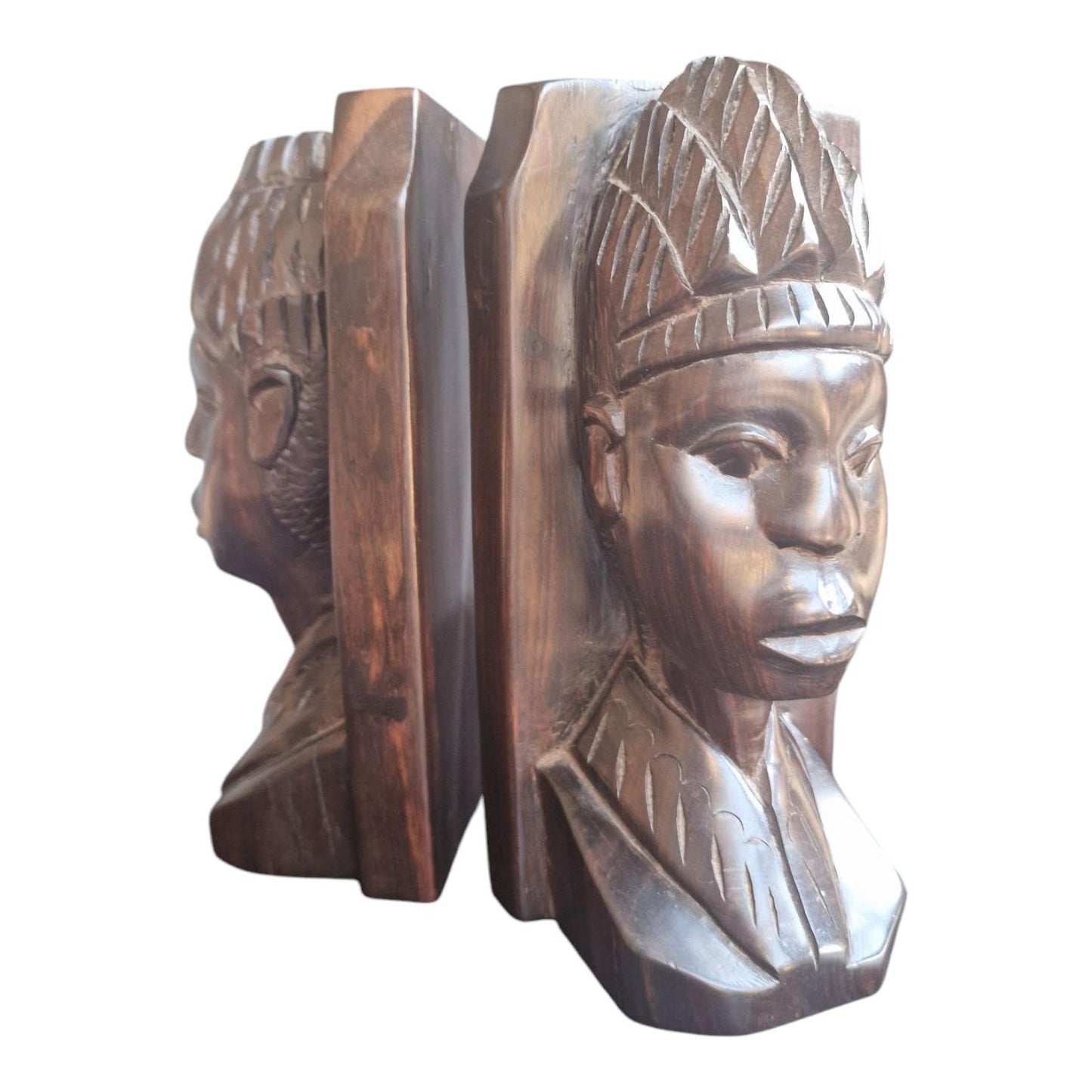 Hand Carved Ebony Wood Bookends, African Figural Sculpture