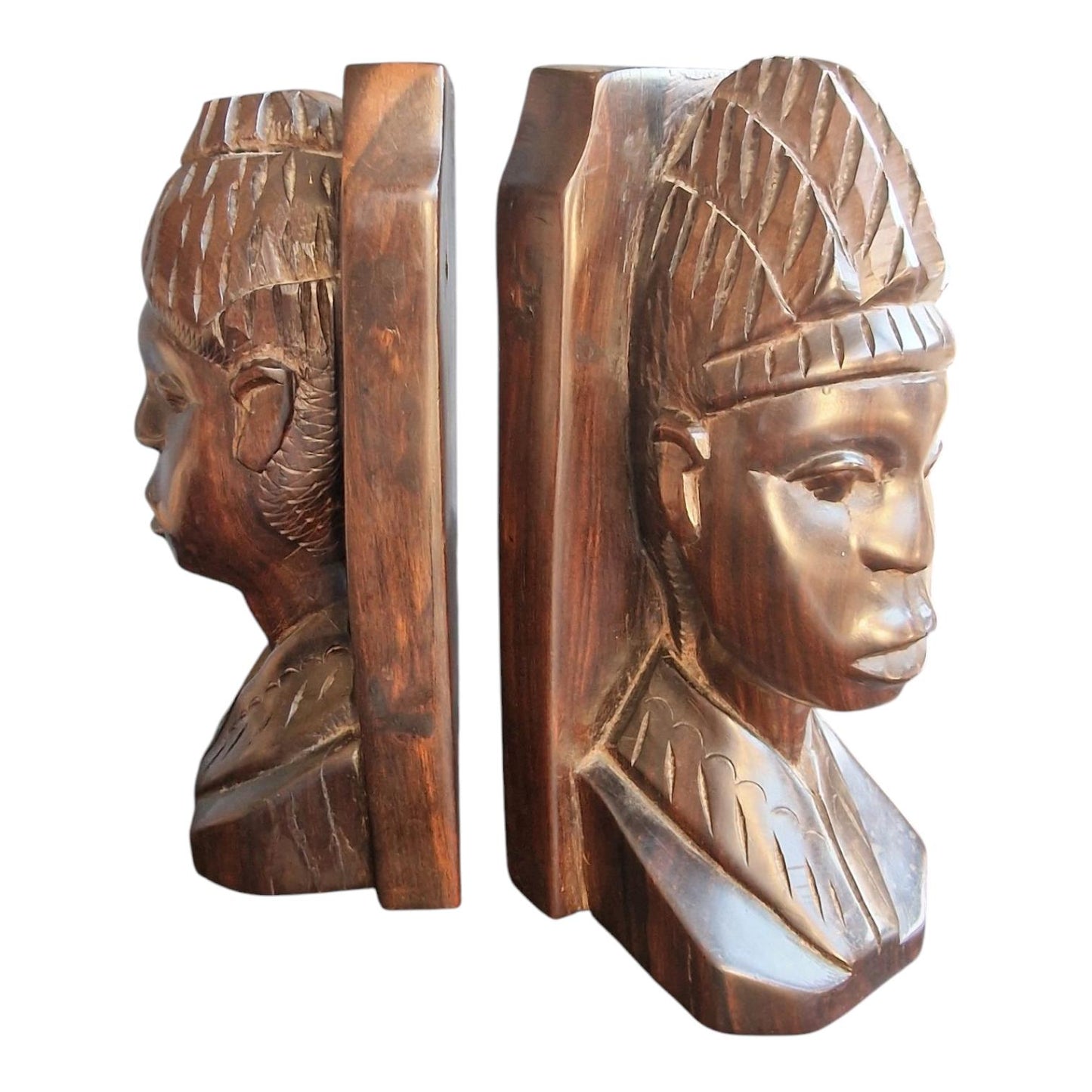Hand Carved Ebony Wood Bookends, African Figural Sculpture