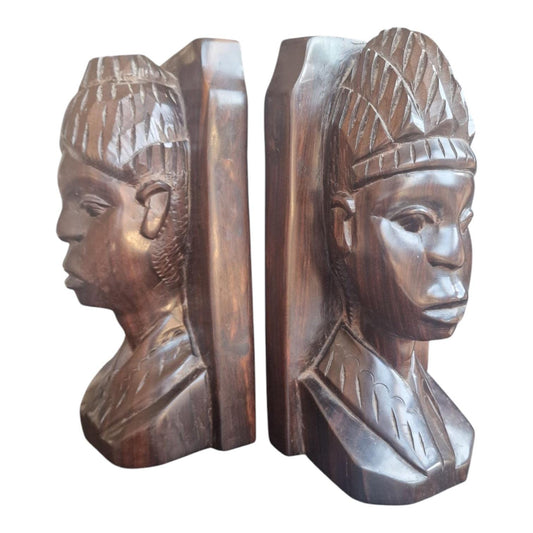 Hand Carved Ebony Wood Bookends, African Figural Sculpture