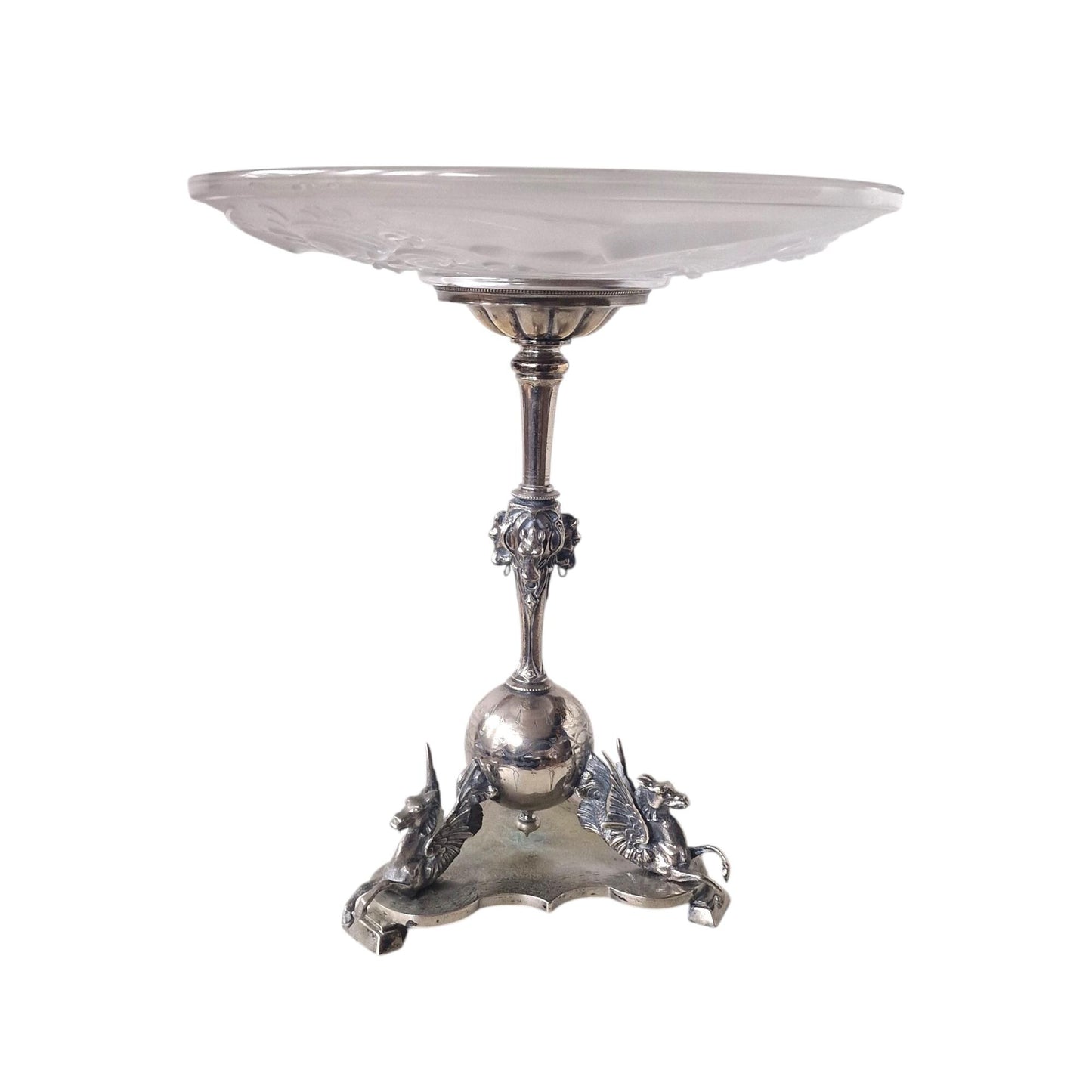 Art Deco Frosted Crystal Centerpiece, Seagull and Phoenix Design, Signed France