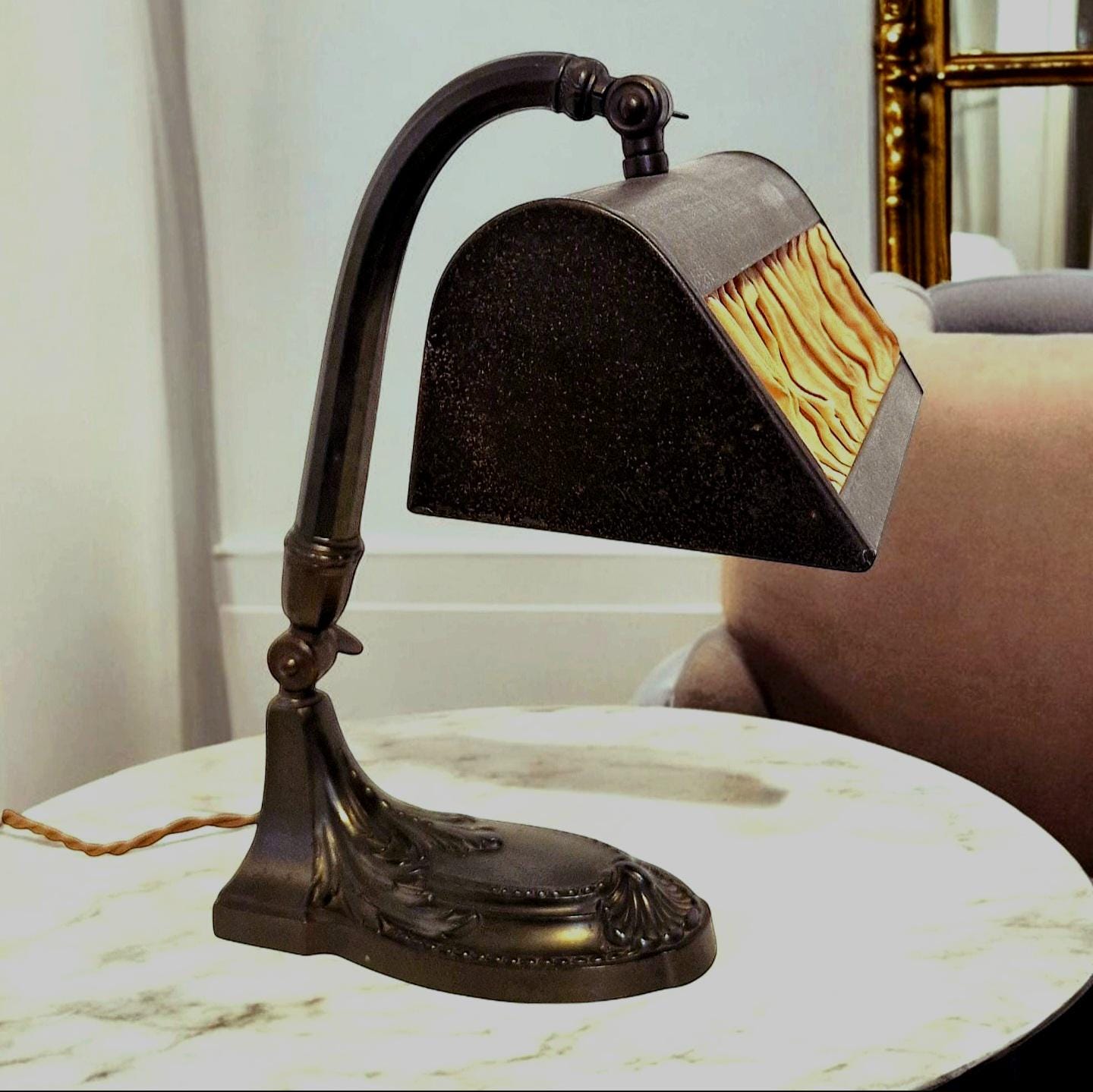 Art Nouveau Desk Lamp, Jugendstil Clerk Lamp, Adjustable Shade