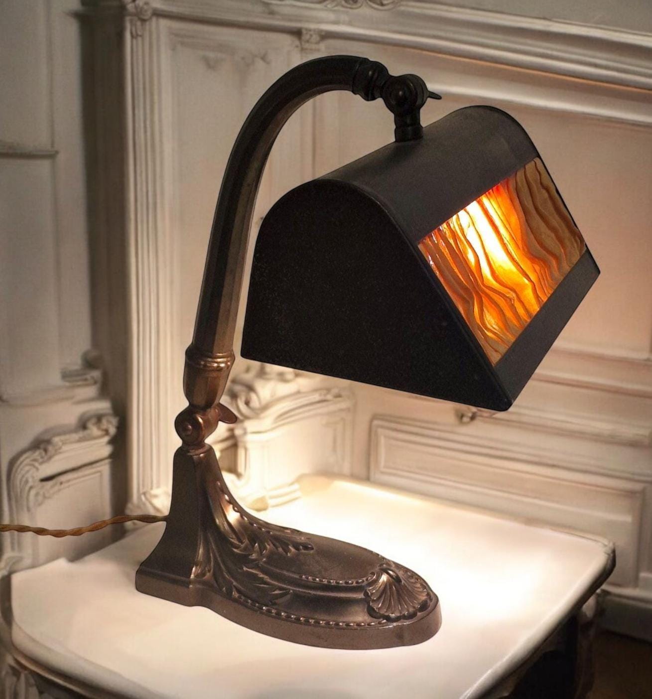 Art Nouveau Desk Lamp, Jugendstil Clerk Lamp, Adjustable Shade
