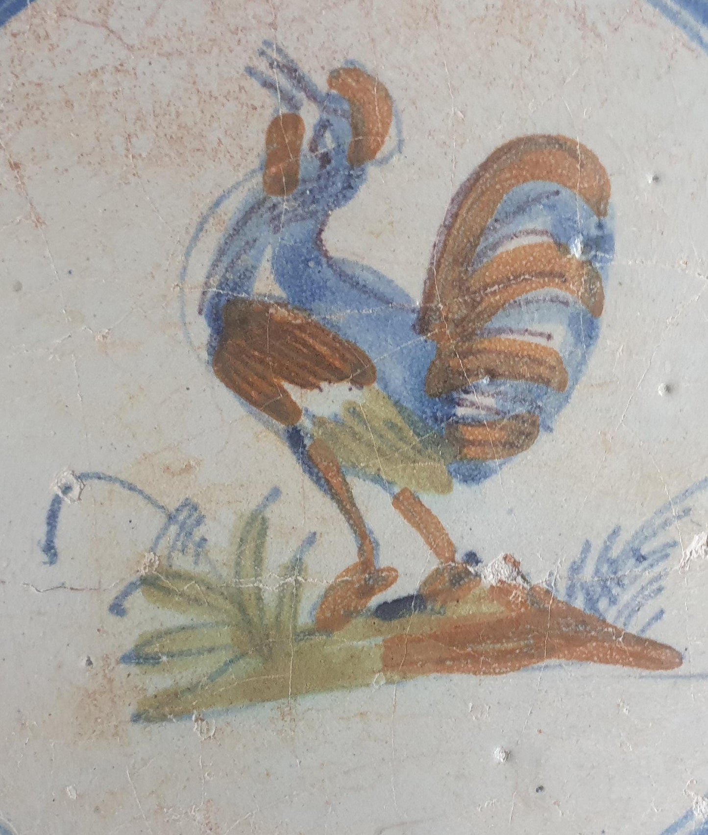 Antique Dutch Tile - polychrome with rooster  - Dated around 1625, delft holland golden century