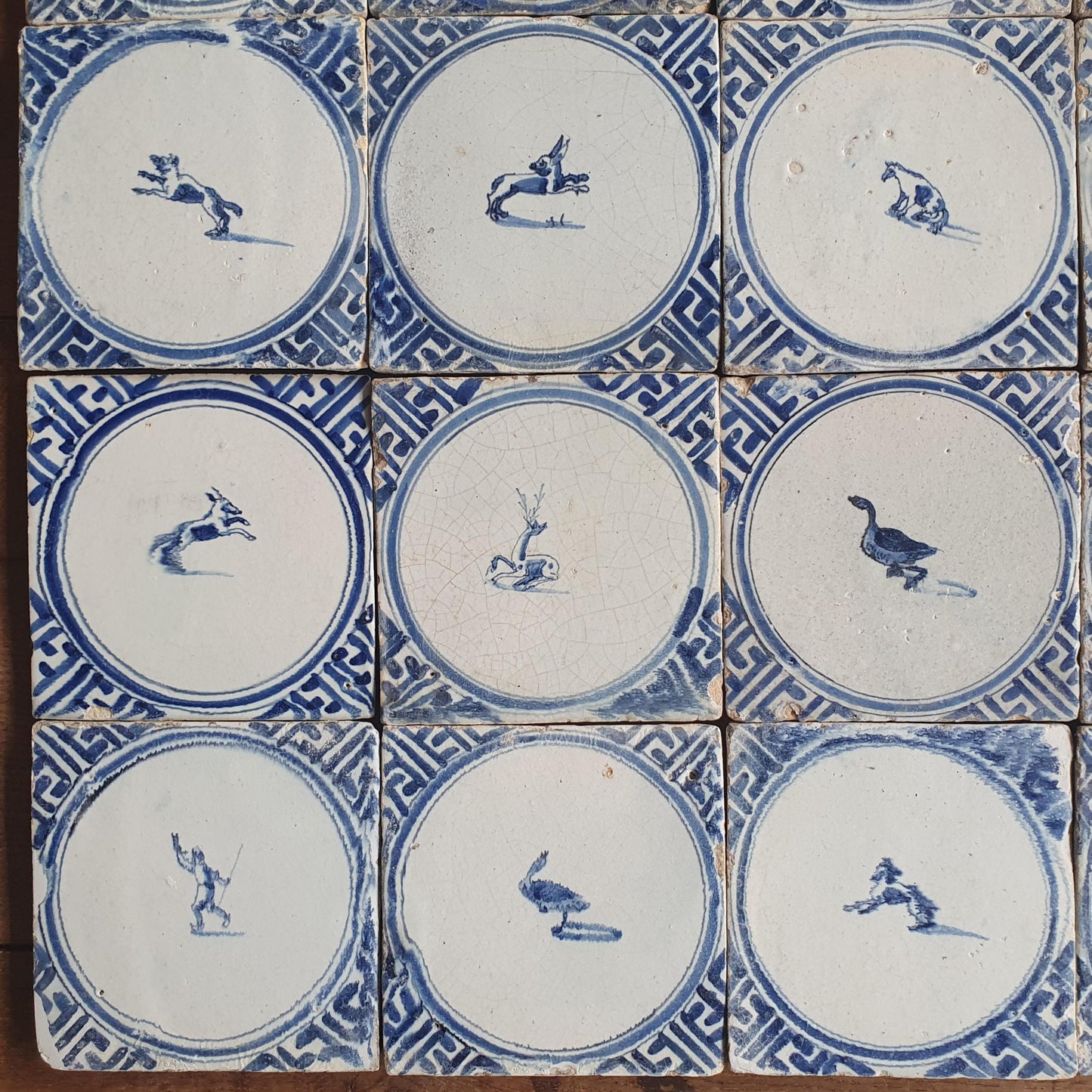 Antique Delft Tiles, 1660 'Wan-Li' Animal Motif, Harlingen Holland
