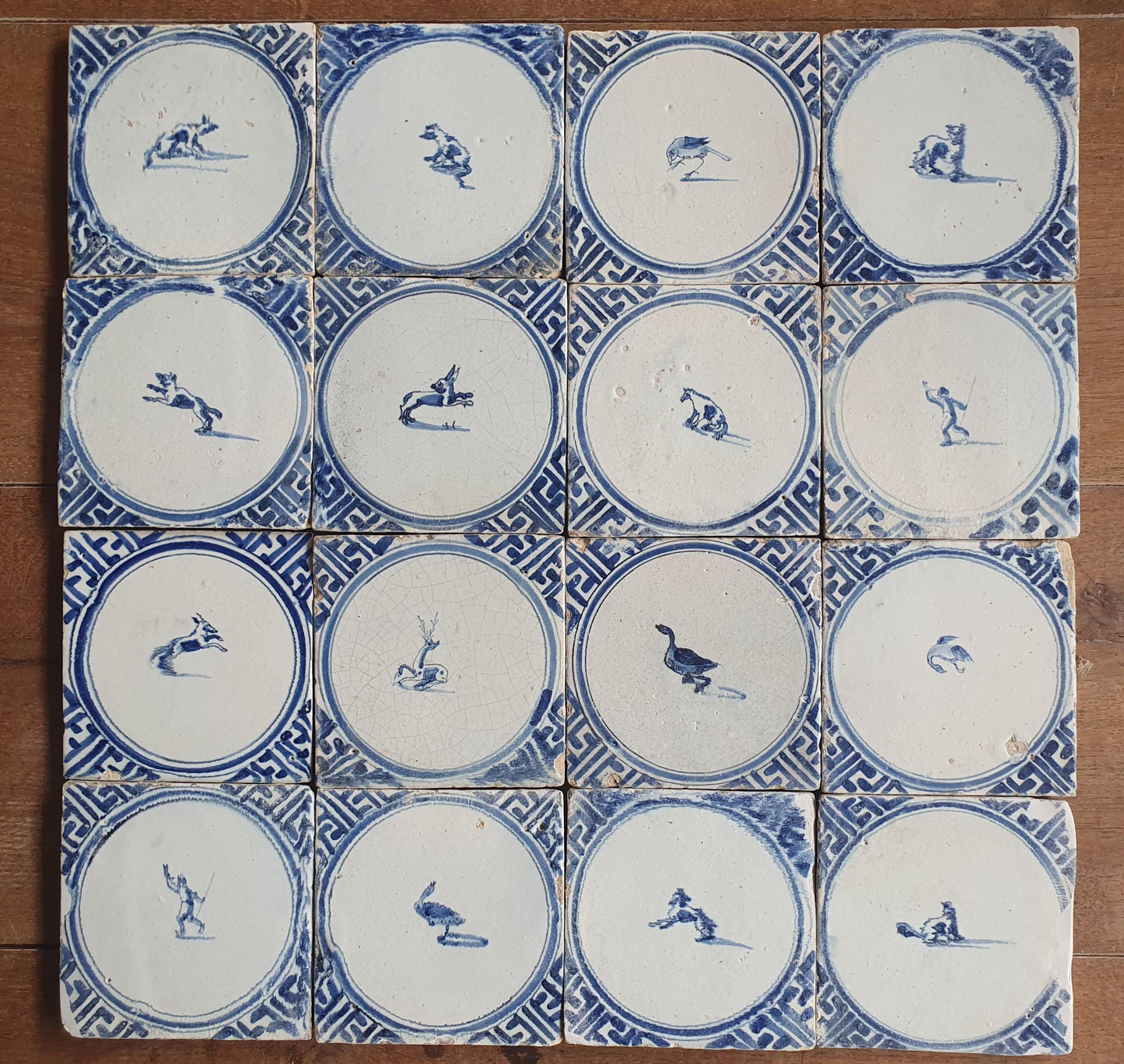 Antique Delft Tiles, 1660 'Wan-Li' Animal Motif, Harlingen Holland
