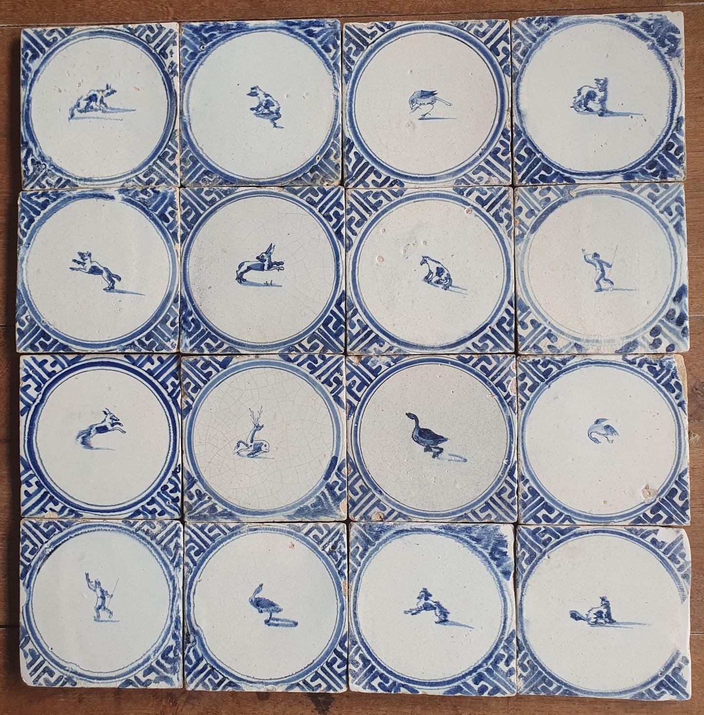 Antique Delft Tiles, 1660 'Wan-Li' Animal Motif, Harlingen Holland