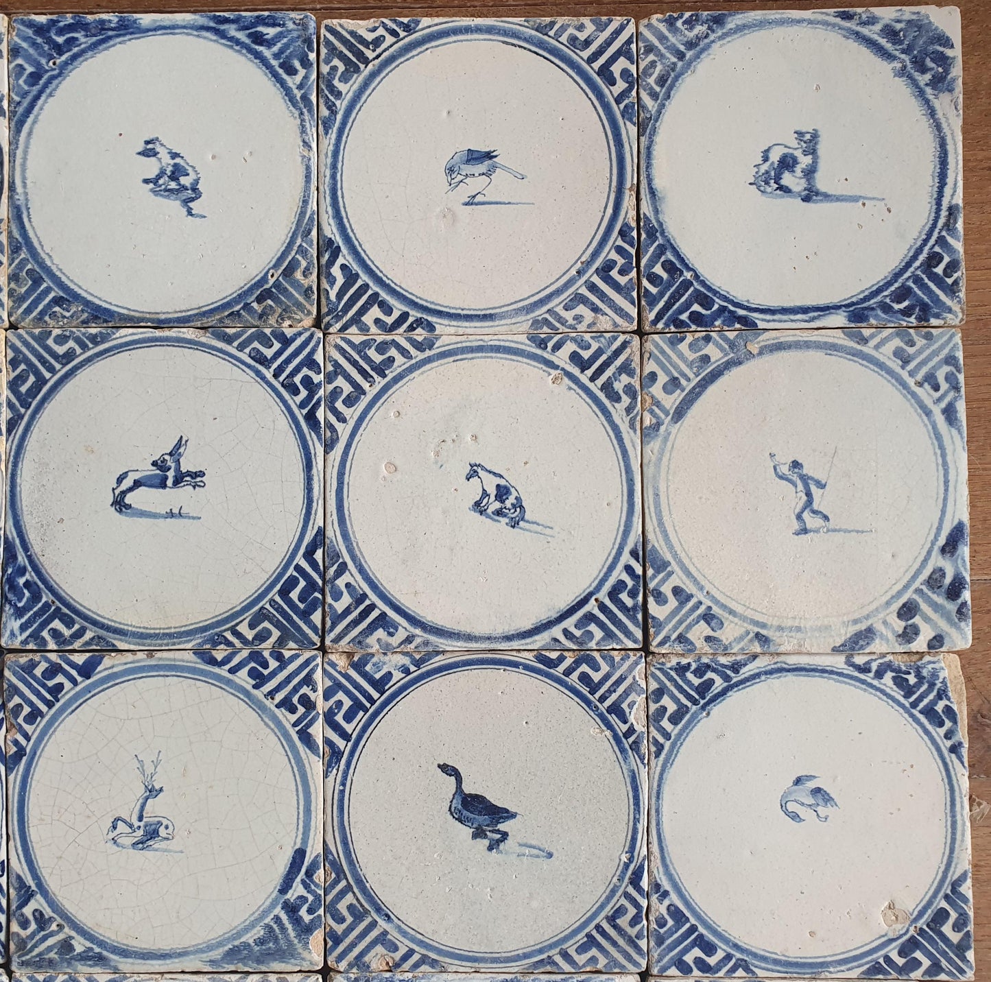 Antique Delft Tiles, 1660 'Wan-Li' Animal Motif, Harlingen Holland