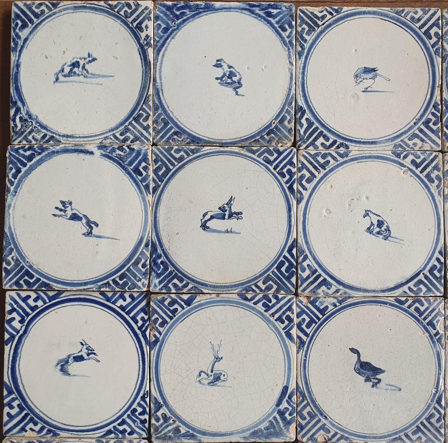 Antique Delft Tiles, 1660 'Wan-Li' Animal Motif, Harlingen Holland