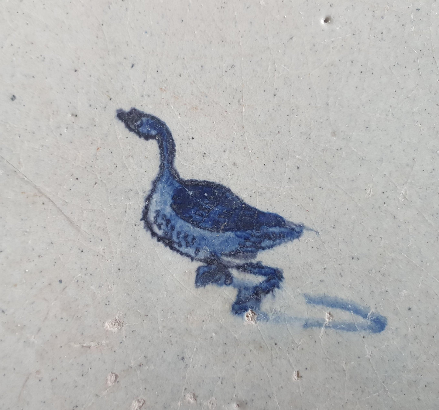 Antique Dutch circle Tile - wan-li cirkel - Dated around 1660, wan-li corner with goose