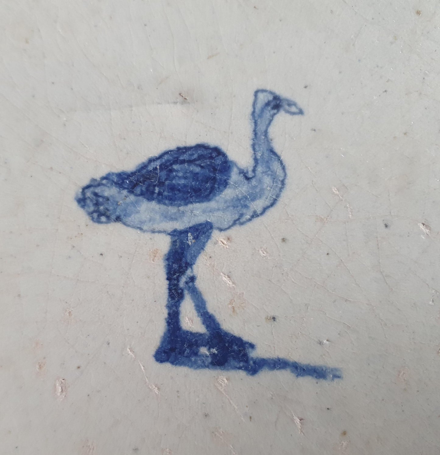 Antique Dutch circle Tile - wan-li cirkel - Dated around 1660, wan-li corner with ostrich