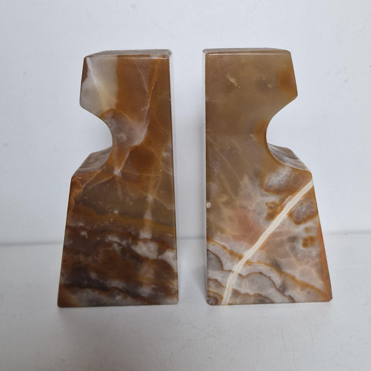Vintage Onyx Bookends, 1980s Obelisk Shape, Mexican Stone