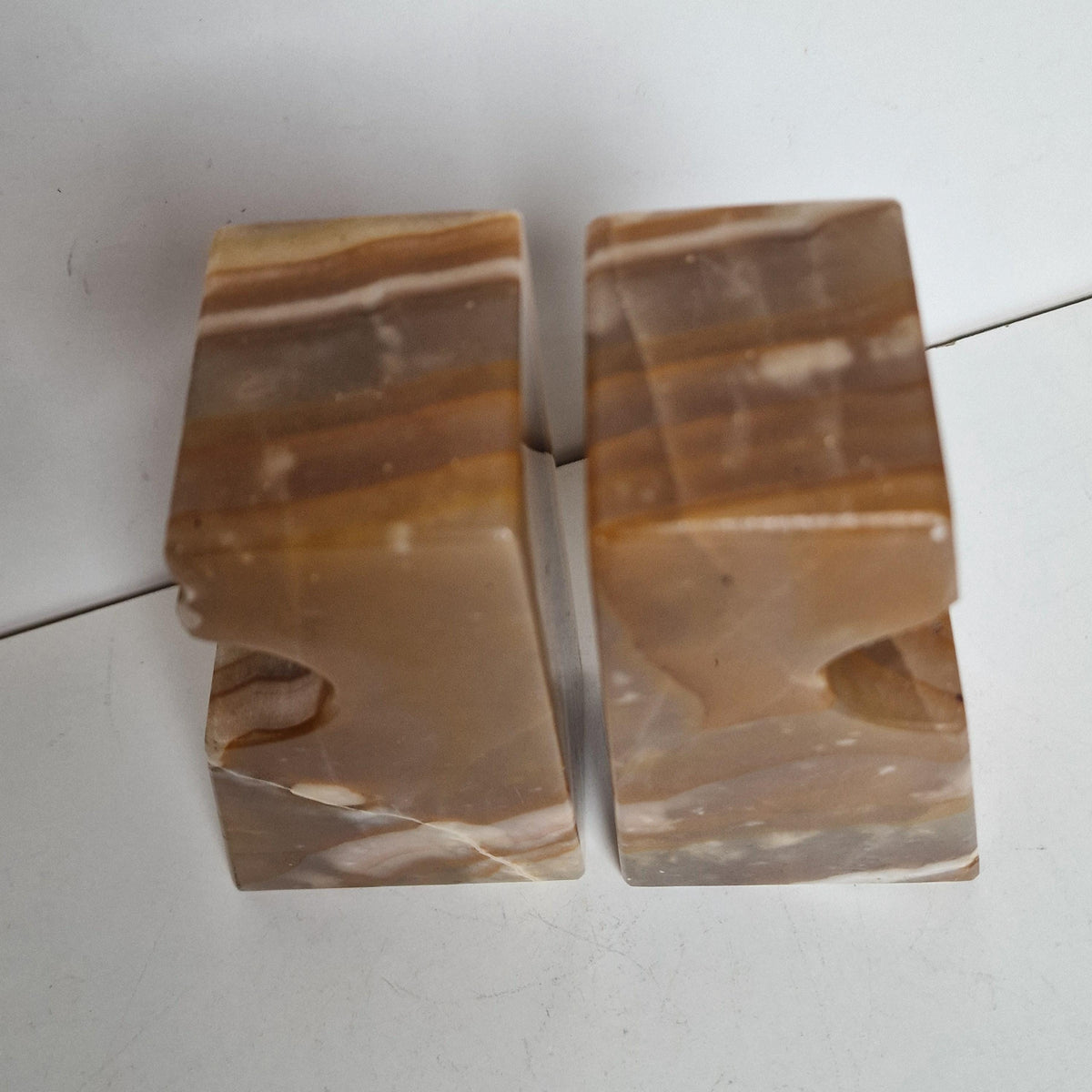Vintage Onyx Bookends, 1980s Obelisk Shape, Mexican Stone