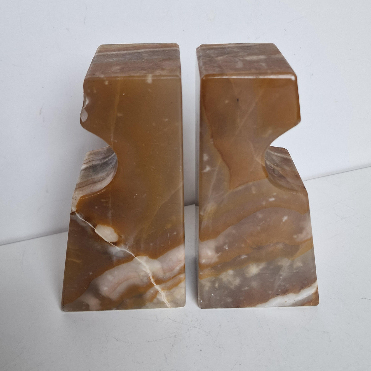 Vintage Onyx Bookends, 1980s Obelisk Shape, Mexican Stone
