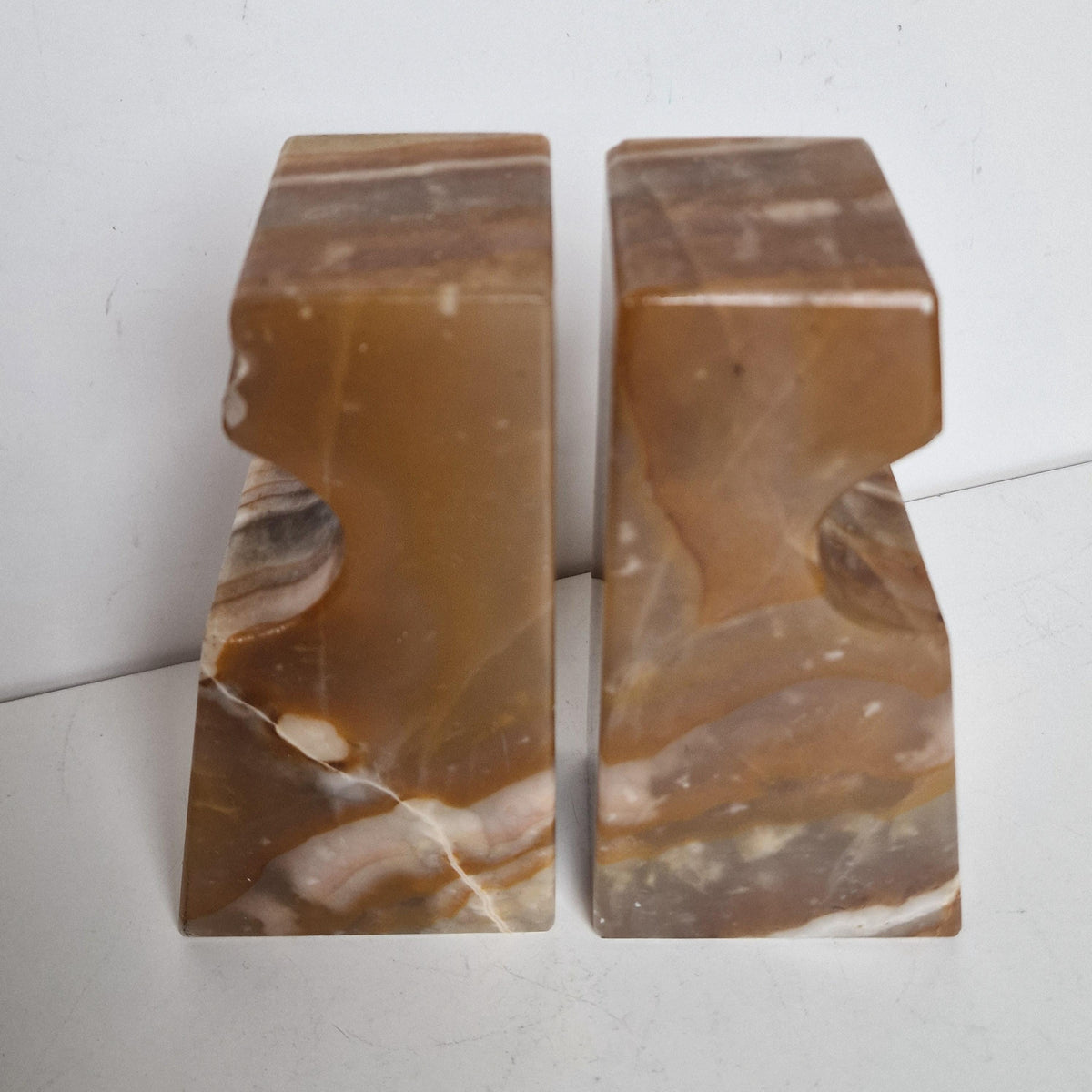 Vintage Onyx Bookends, 1980s Obelisk Shape, Mexican Stone