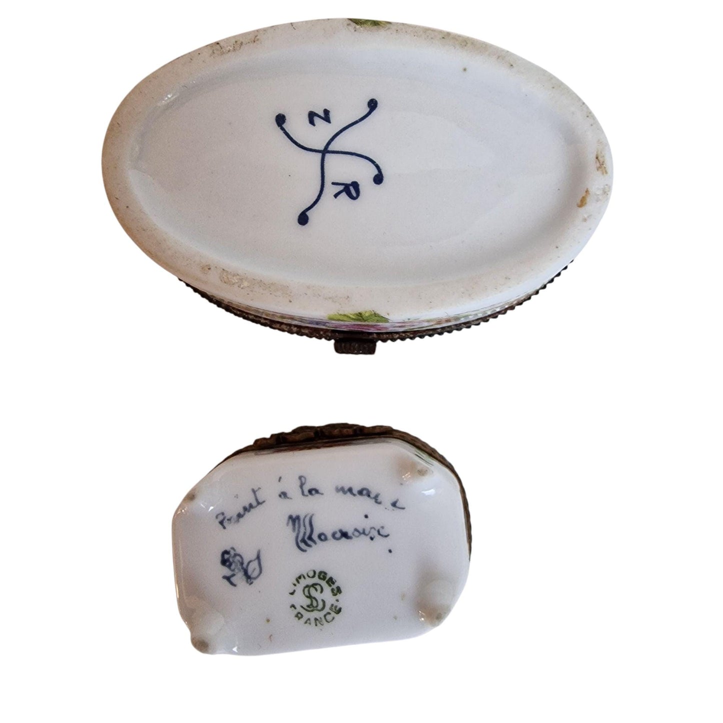 Limoges Porcelain Trinket Box, Handpainted Bird and Flowers, Lacroix Painter