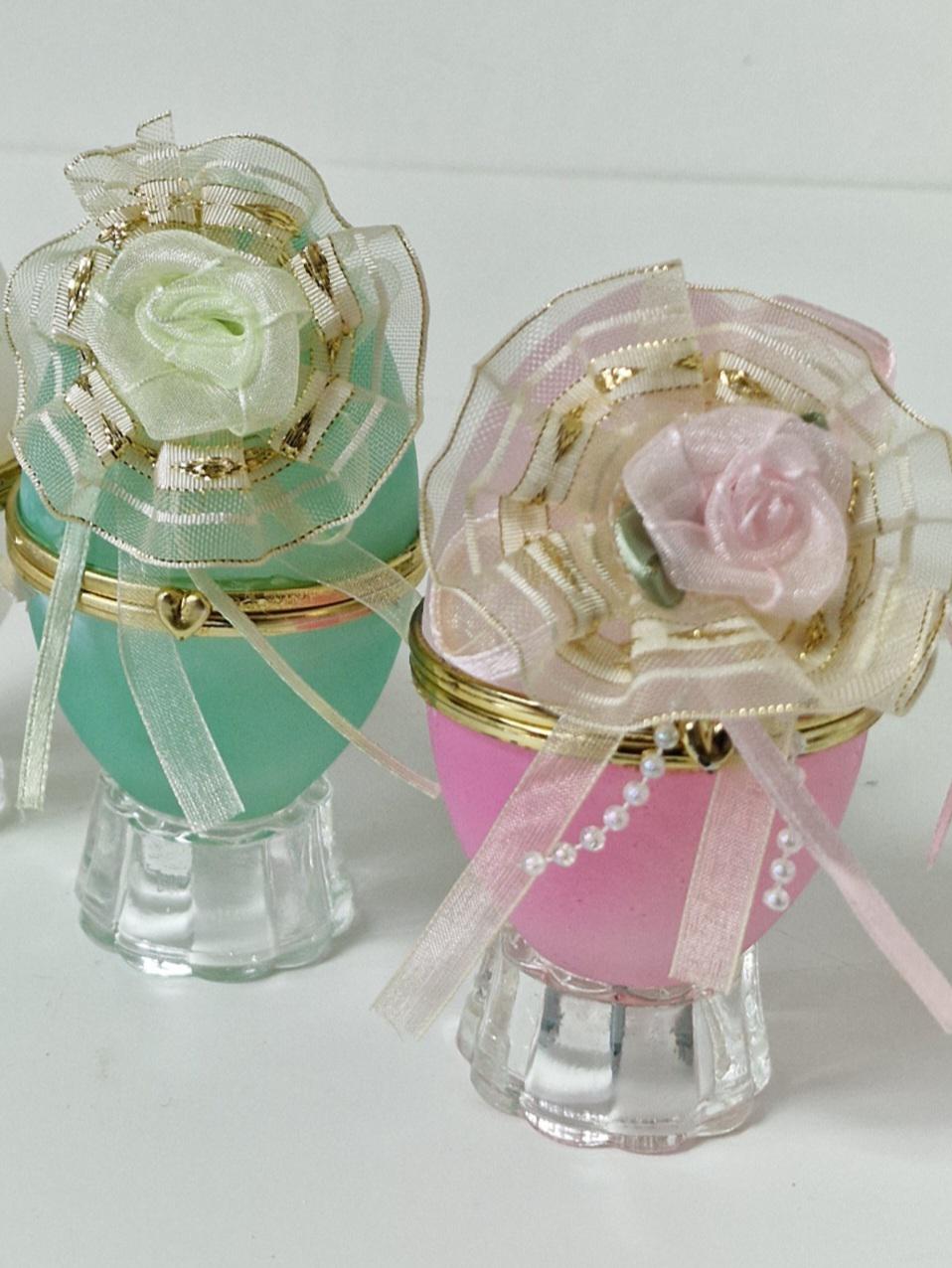 Pastel Perspex Faberge Style Egg Trinket Set: French Boudoir Decor