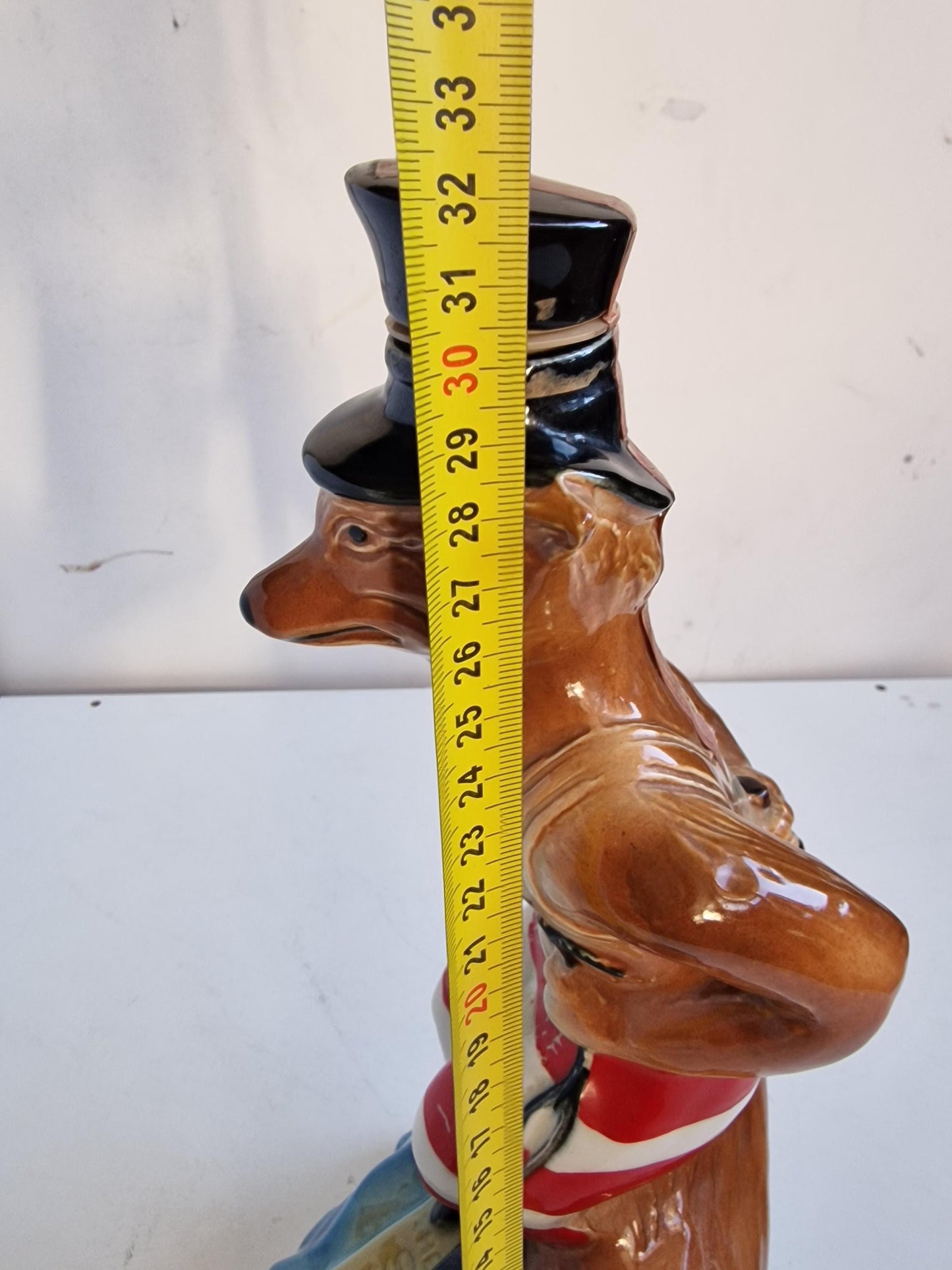 Vintage 1970s polychrome earthenware Fox Surfer Decanter, collector's item Queen Mary Bottle