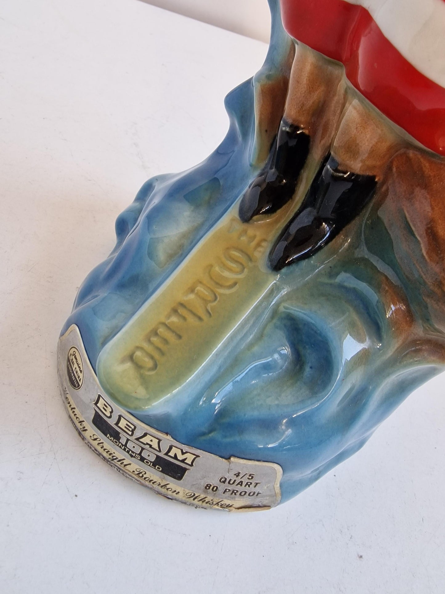 Vintage 1970s polychrome earthenware Fox Surfer Decanter, collector's item Queen Mary Bottle