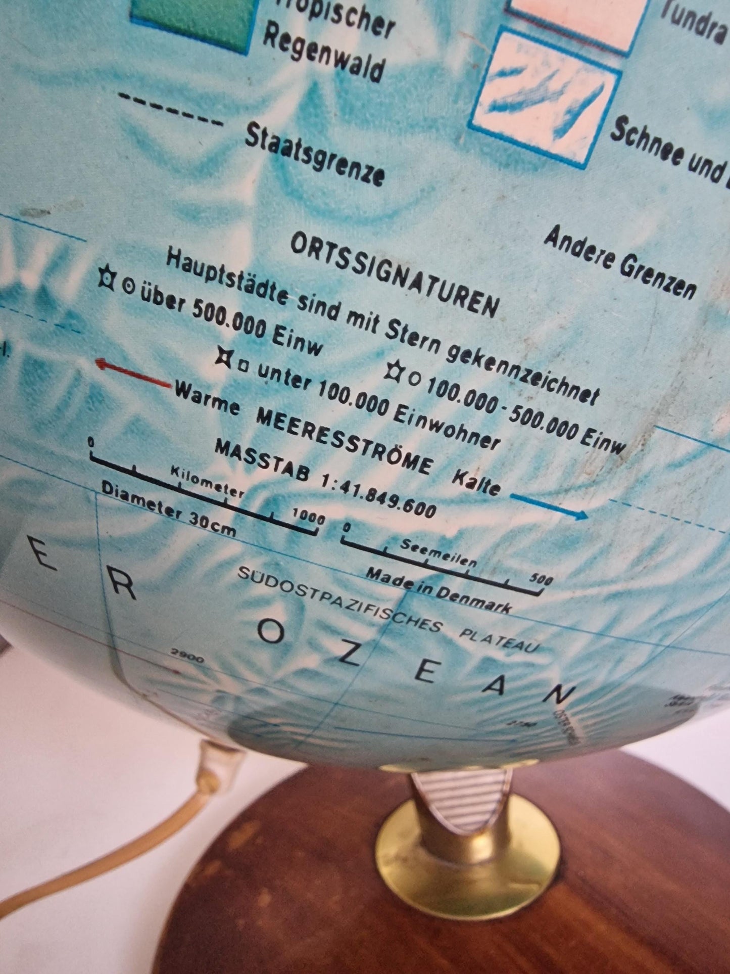 Vintage Danish Scan Globe, Illuminated 1950s World Map