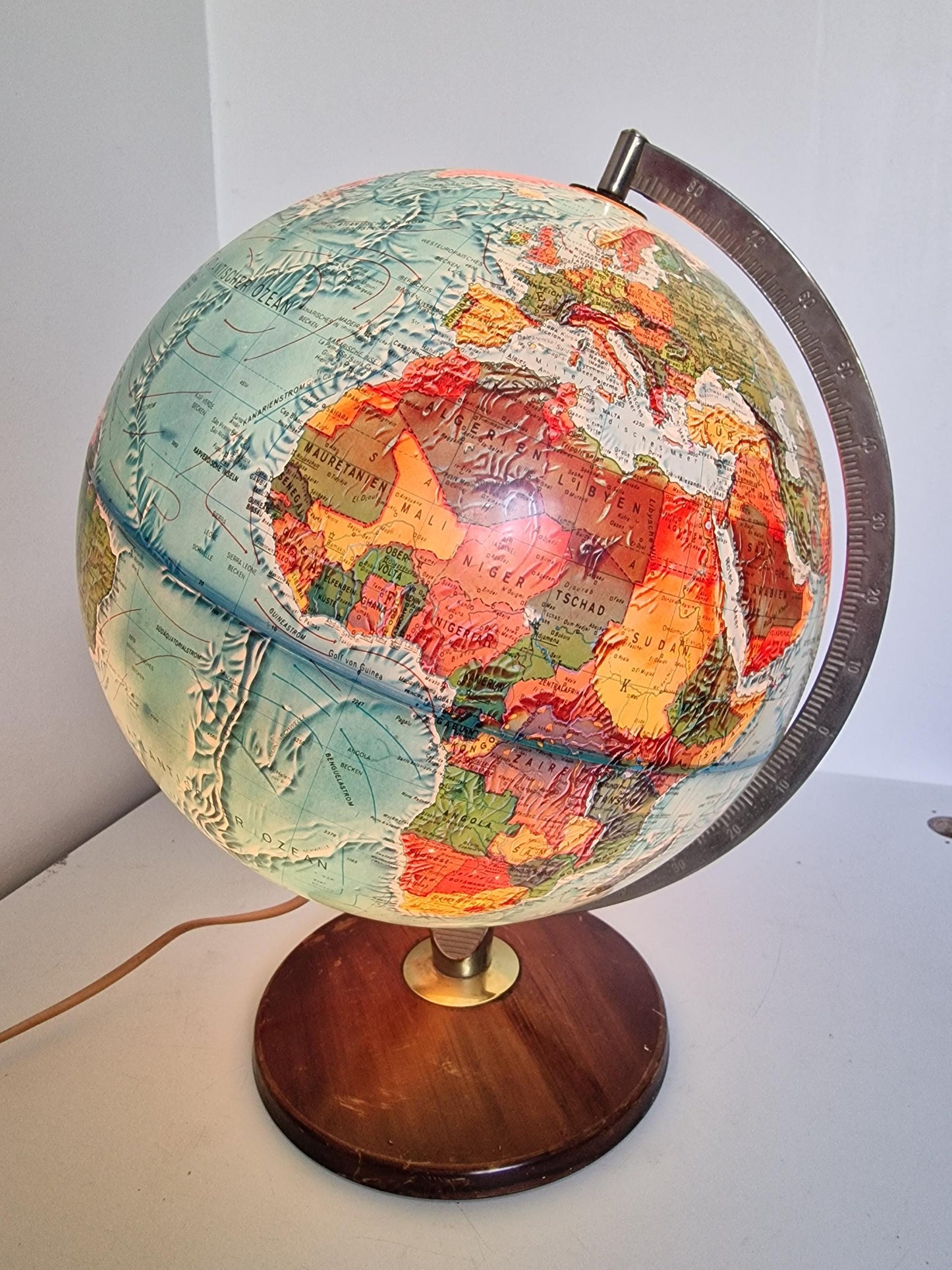Vintage Danish Scan Globe, Illuminated 1950s World Map