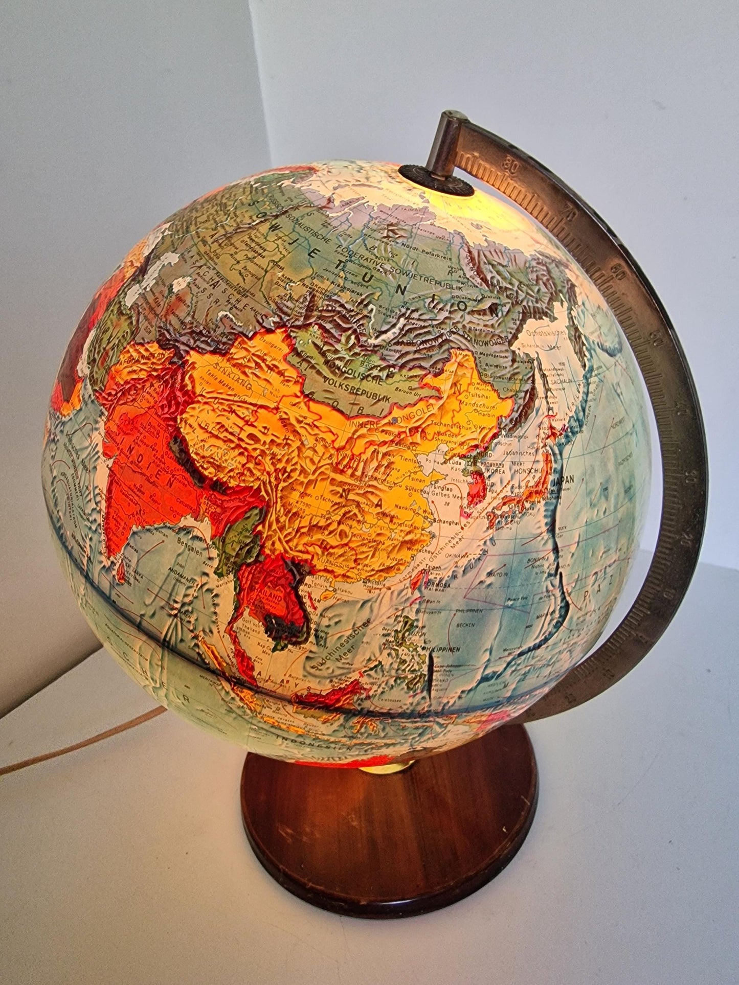 Vintage Danish Scan Globe, Illuminated 1950s World Map