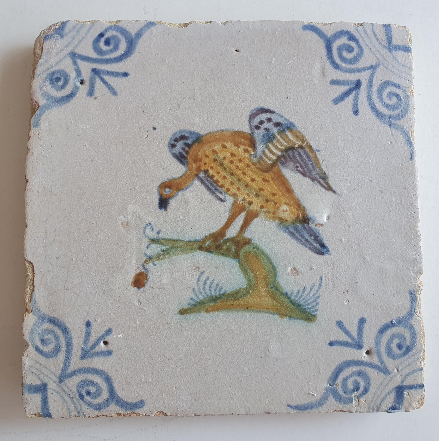 Antique Delft Tile – Polychrome Bird, Circa 1625