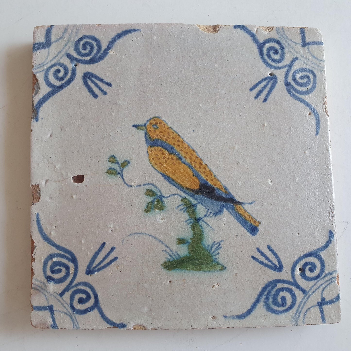 Antique Delft Tile – Polychrome Bird, Circa 1625