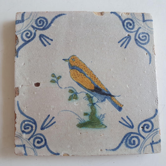 Antique Delft Tile – Polychrome Bird, Circa 1625