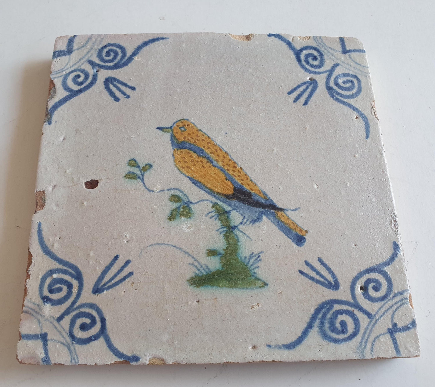 Antique Delft Tile – Polychrome Bird, Circa 1625