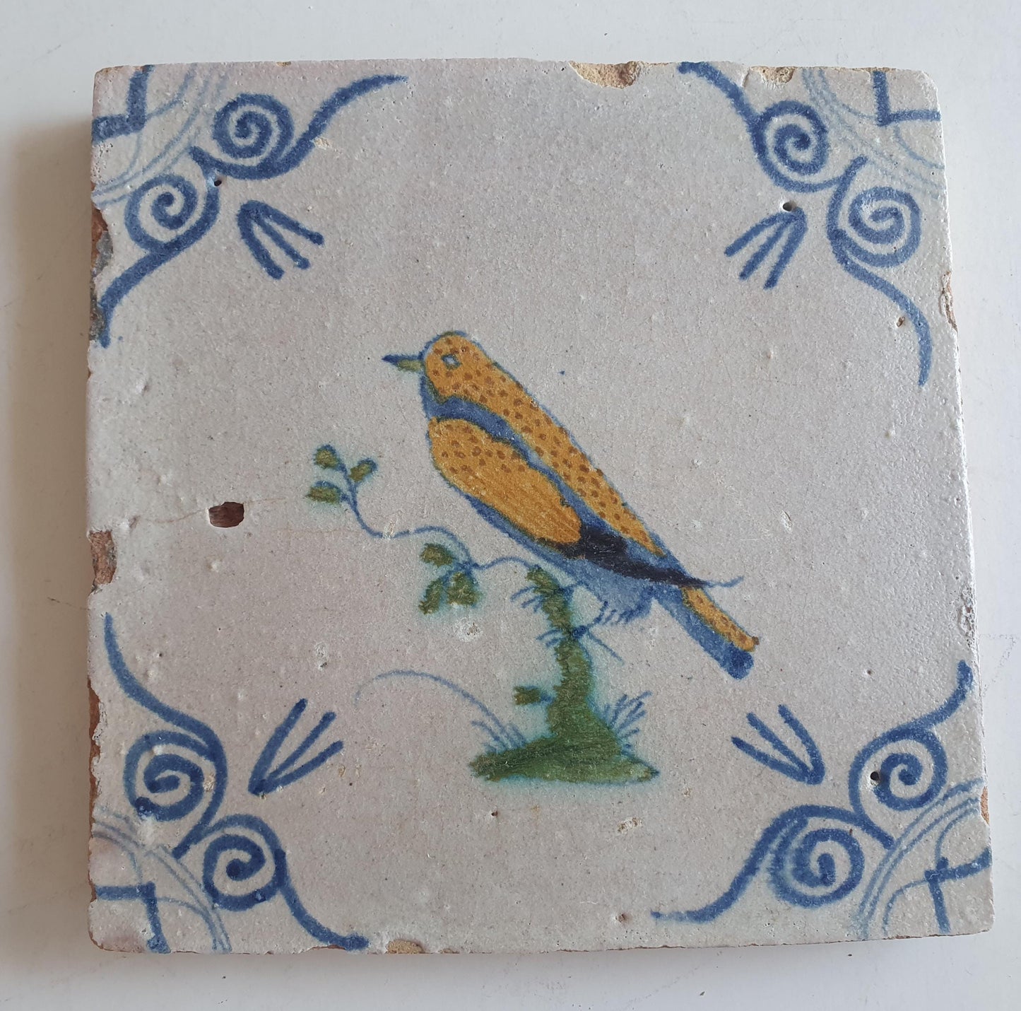 Antique Delft Tile – Polychrome Bird, Circa 1625