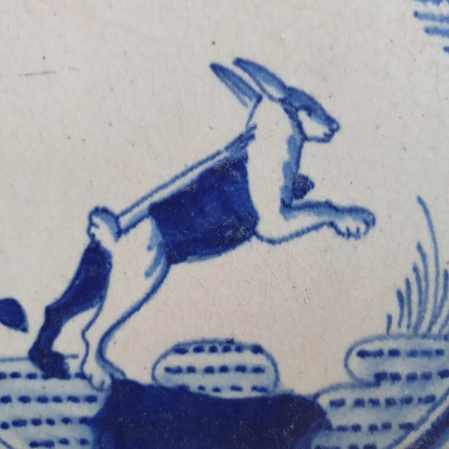 Antique Dutch Tile: Rotterdam 1625 Hare Kroontegel