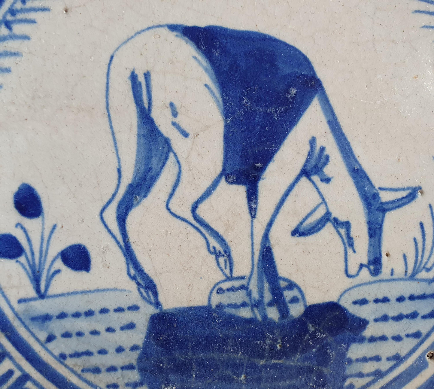 Antique Dutch Tile - Rotterdam Kroontegel, Rotterdamse,  roe , cirkel - Dated around 1625