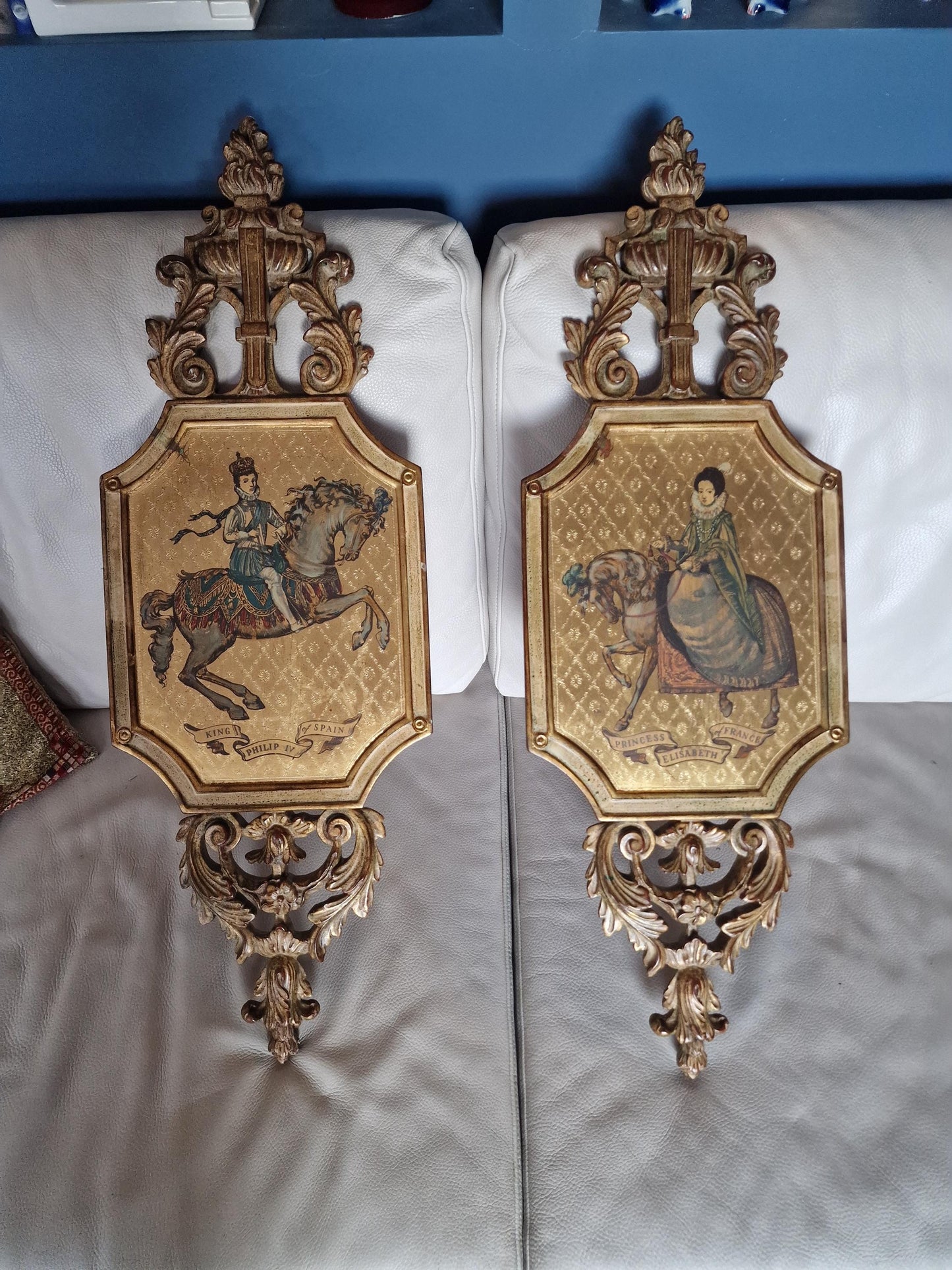 Vintage Palladio Italy Wood Wall Plaques – King Philip & Princess Elisabeth, Set of 2