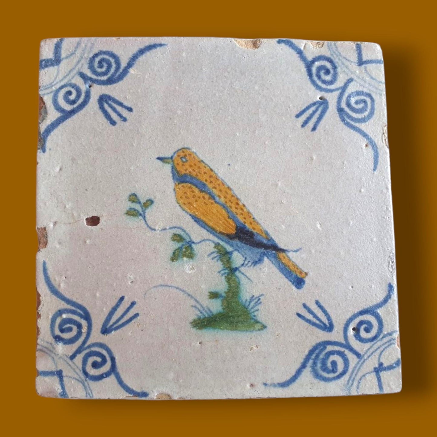 Antique Delft Tile – Polychrome Bird, Circa 1625