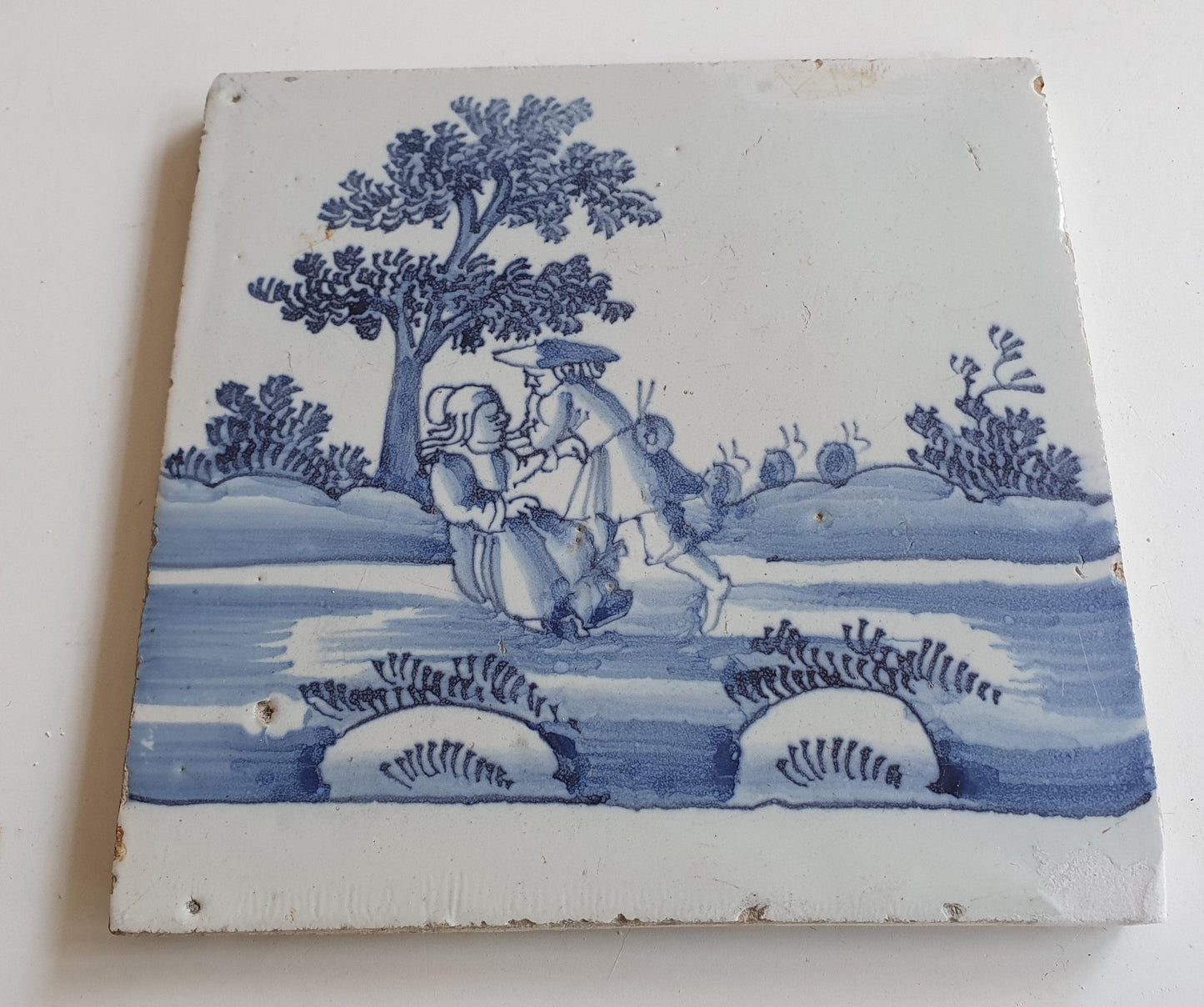Antique Dutch Tile -   genre scene ( genretafereel ) - Dated 1700 Rare !